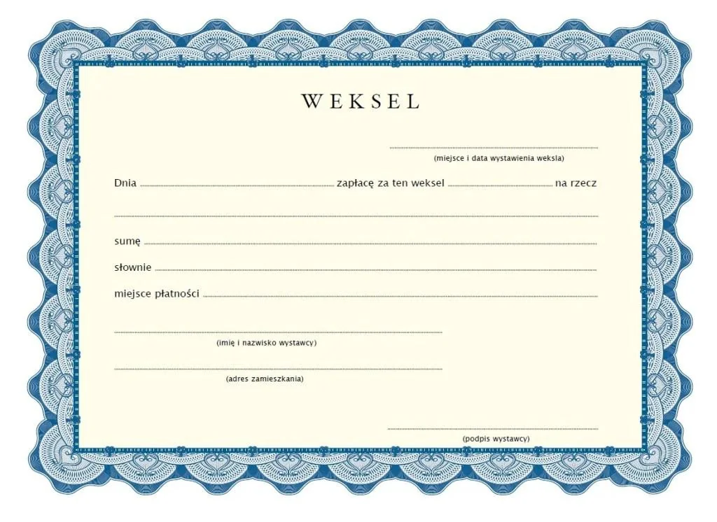 zad. 9 (s. 23) · przykład blankietu wekslowego (CKE: „Na podstawie: www.remitent.pl")