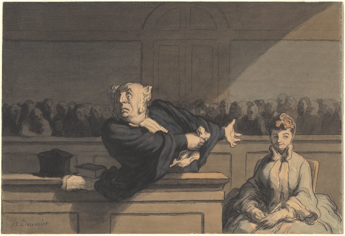 Honoré Daumier, „Obrońca” (ok. 1862–1865) — adwokat w sądzie, napięcie między lojalnością wobec klienta a prawdą · źródło: Honoré Daumier, Wikimedia Commons, CC0