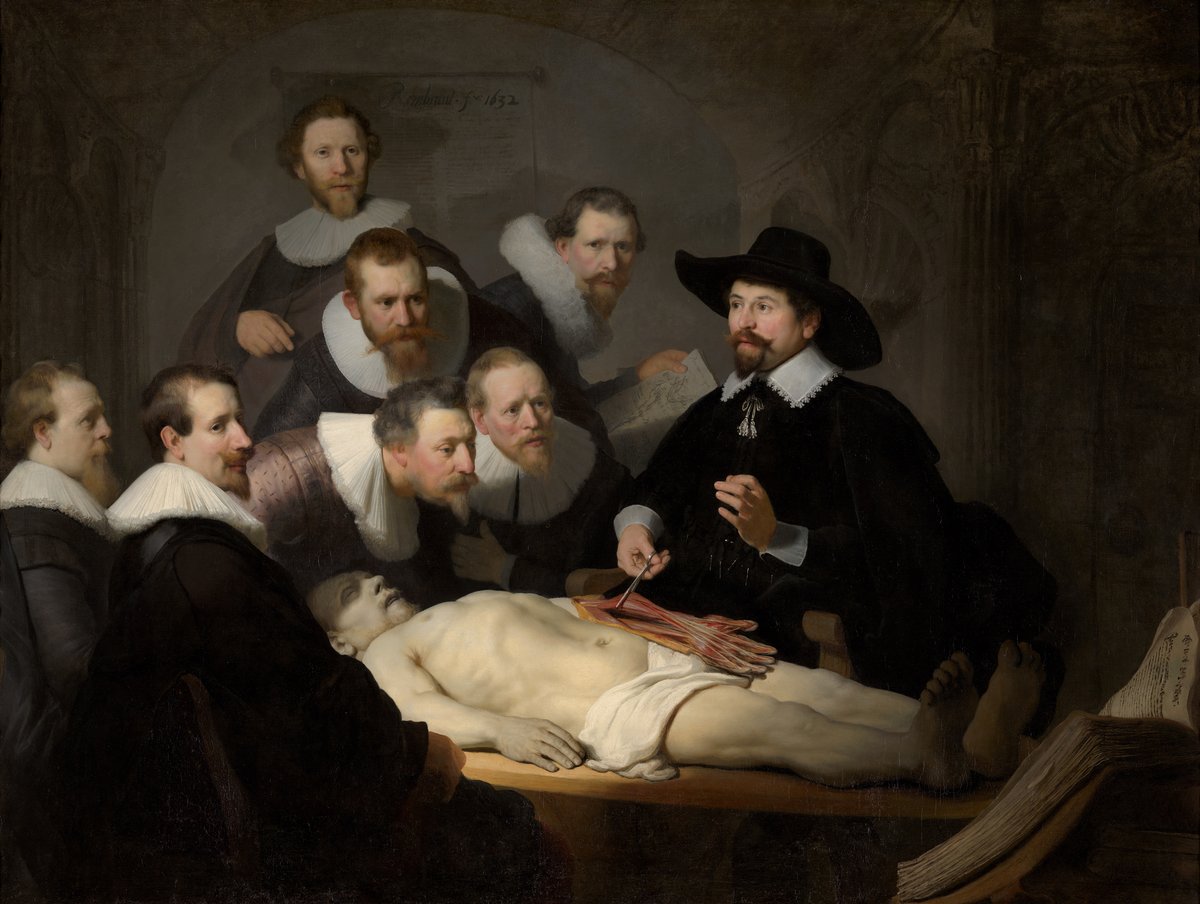 Rembrandt, Lekcja anatomii doktora Tulpa (1632) — publiczna sekcja zwłok, symbol postępu medycyny wymagającego granic etycznych · źródło: Rembrandt van Rijn, Wikimedia Commons, domena publiczna