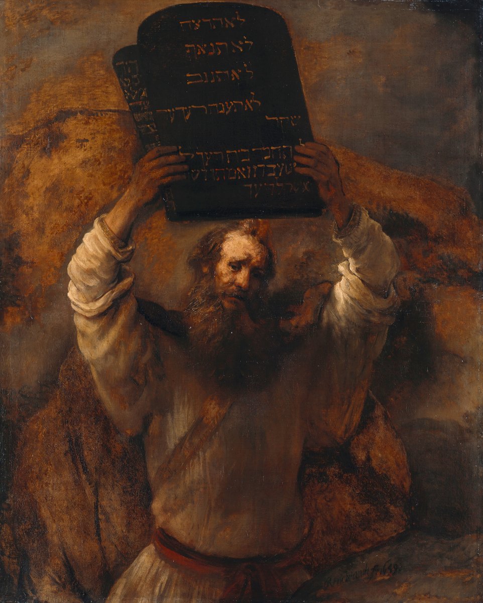 Rembrandt, „Mojżesz z tablicami Dekalogu” (1659) — Dekalog jako klasyczny zbiór norm moralnych · źródło: Rembrandt, Wikimedia Commons, domena publiczna