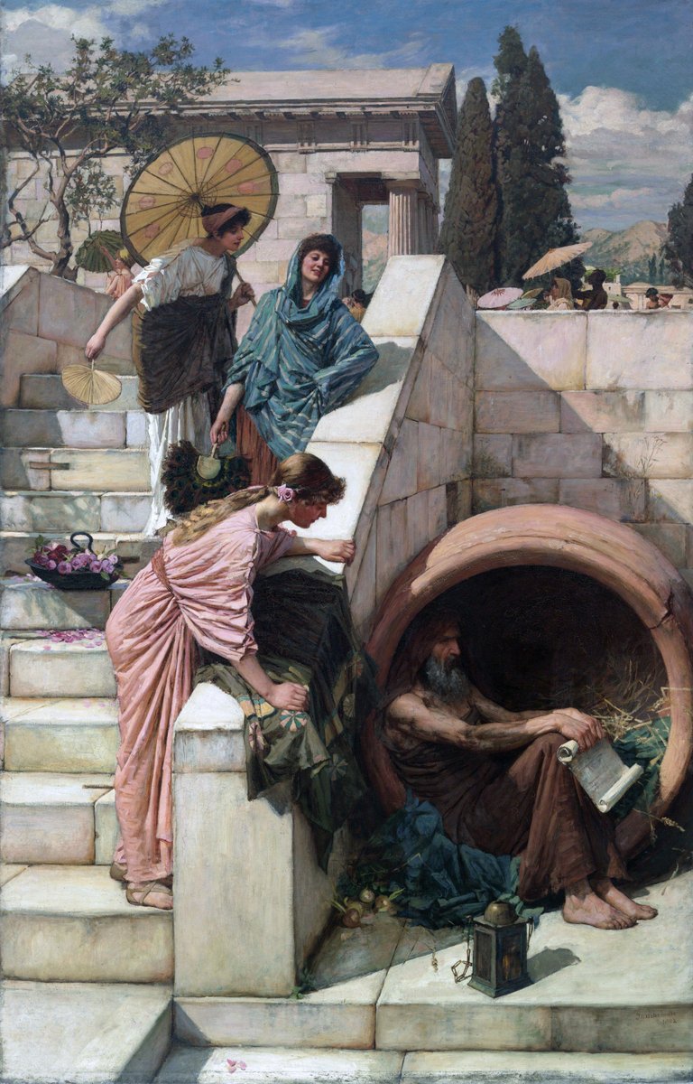 Diogenes z Synopy w beczce, obraz Johna Williama Waterhouse'a (1882) · źródło: John William Waterhouse, Wikimedia Commons, domena publiczna