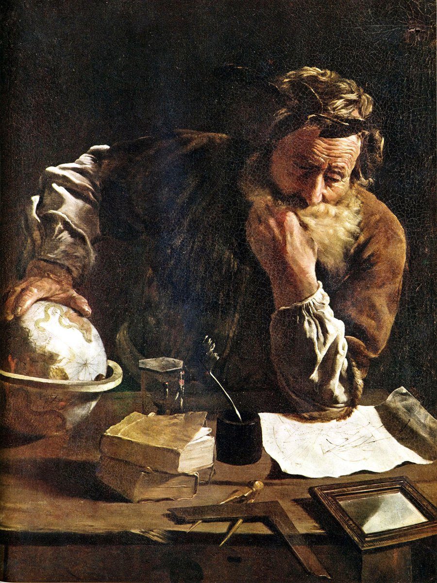 Archimedes — uczony, który sformułował prawo wyporu (obraz Domenica Fettiego, 1620). · źródło: Domenico Fetti, Wikimedia Commons, domena publiczna