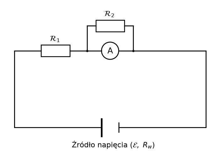 j.w. — Zad. 8 (schemat obwodu z bocznikowanym amperomierzem) · oprac. własne wg arkusza CKE czerwiec 2026 · CKE / oprac. własne · dozwolony użytek (art. 27 pr. aut.)