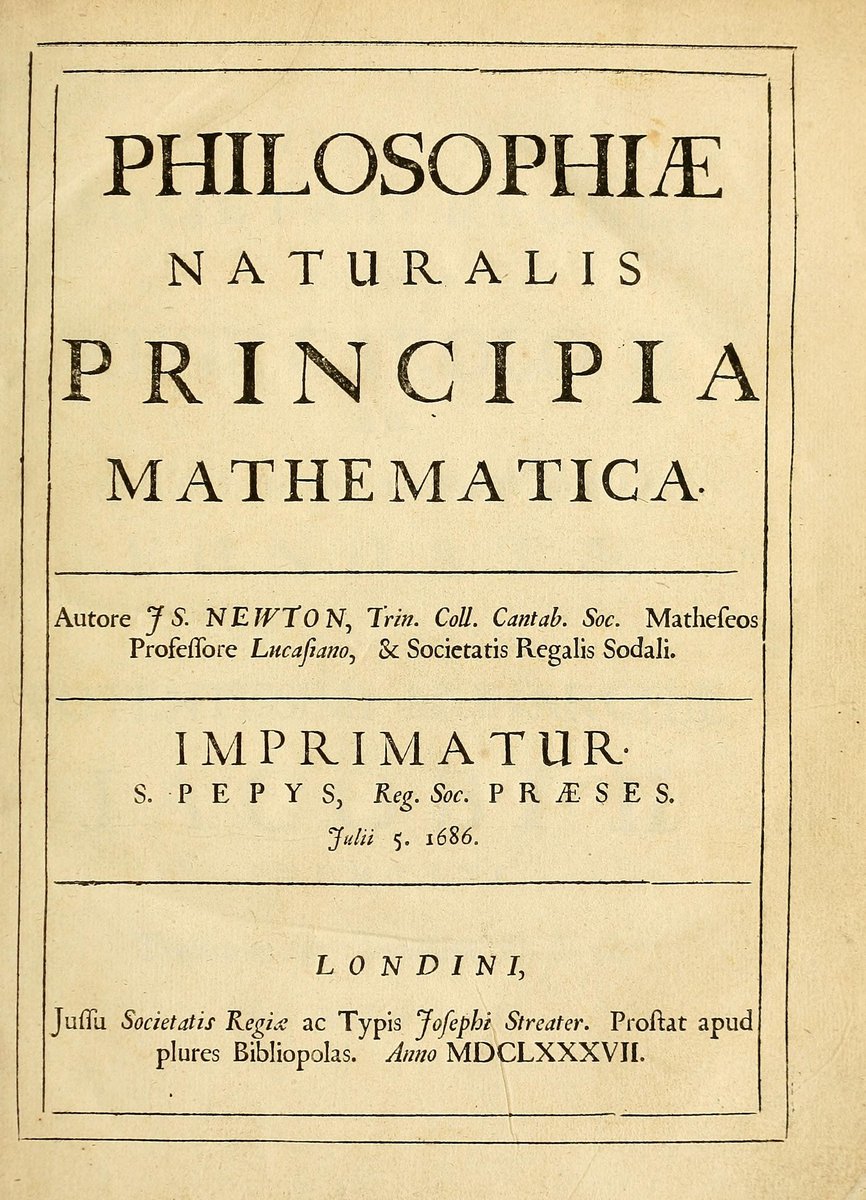 Strona tytułowa „Philosophiae Naturalis Principia Mathematica" Isaaca Newtona (1687) — dzieło, które ułożyło fizykę klasyczną w spójny system praw. · źródło: Isaac Newton, Wikimedia Commons, domena publiczna