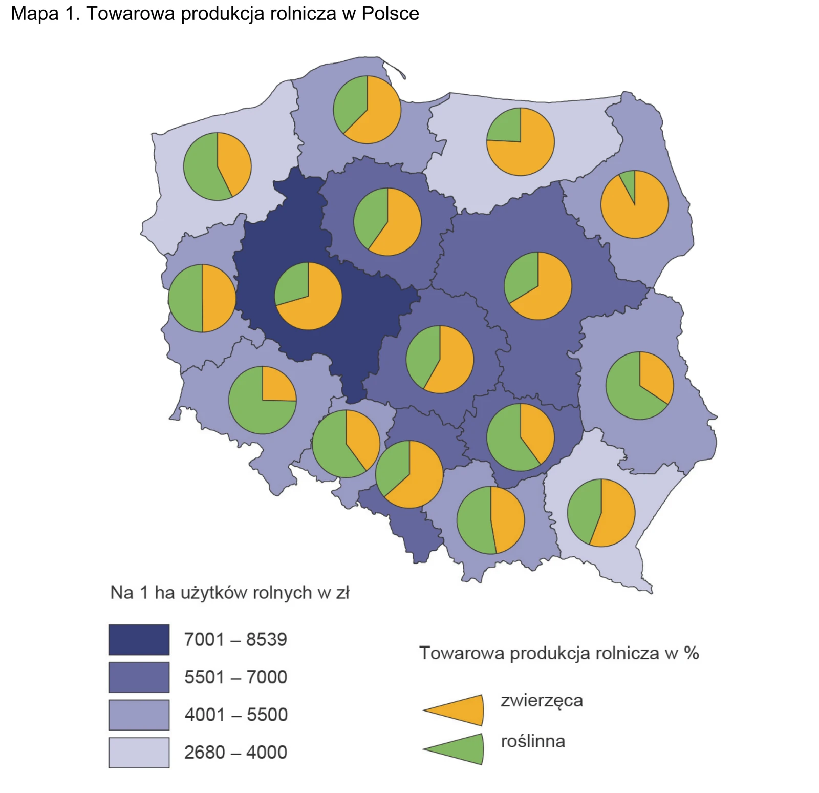 Zadanie 25/2024 (Mapa 1: towarowa produkcja rolnicza w Polsce) · „Na podstawie: Atlas statystyczny Polski, Warszawa 2018" · CKE · dozwolony użytek (art. 27 pr. aut.)