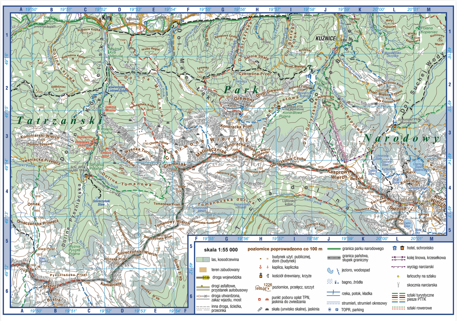 Wspólna dla zadań 1–4 (mapa szczegółowa Tatr) · Mapa szczegółowa dołączona do arkusza (fragment Tatr, skala 1:55 000) · CKE · dozwolony użytek (art. 27 pr. aut.)