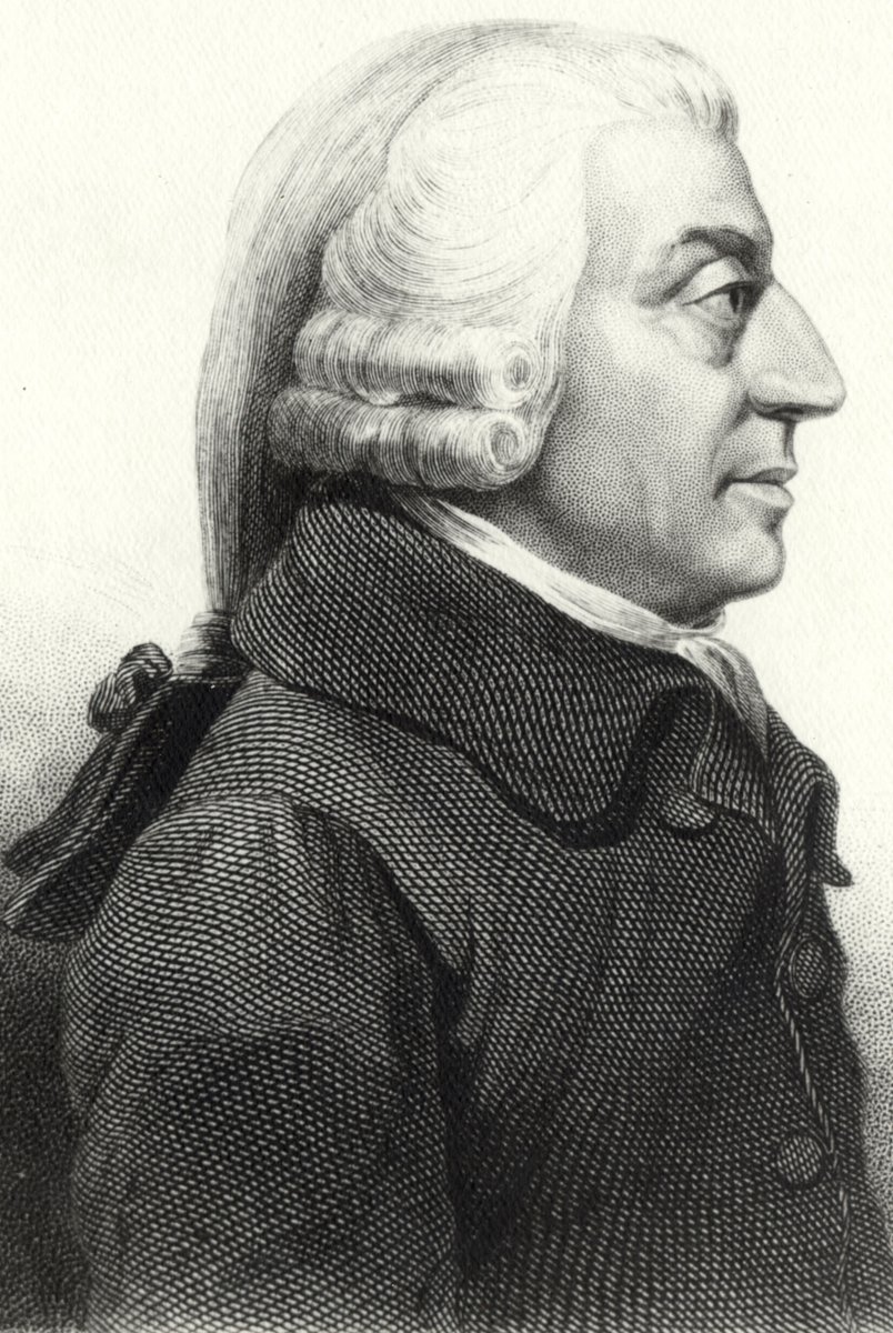 Adam Smith — twórca ekonomii klasycznej, autor „Bogactwa narodów” (1776). Liberalizm głosił wolność jednostki, własność prywatną i ograniczenie roli państwa. · źródło: wg J. Tassie, Wikimedia Commons, domena publiczna