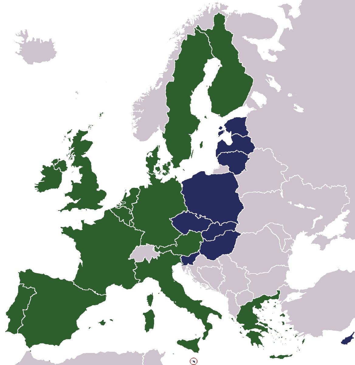 Rozszerzenie Unii Europejskiej w 2004 r. — do UE przystąpiło 10 nowych państw, w tym Polska (1 maja 2004). · źródło: JLogan, Wikimedia Commons, CC BY-SA 3.0