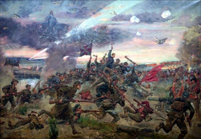 „Bitwa Warszawska 1920” Jerzego Kossaka — „Cud nad Wisłą”. Zwycięstwo nad Armią Czerwoną ocaliło niepodległość Polski i zatrzymało rewolucję u bram Europy. · źródło: Jerzy Kossak, Wikimedia Commons, domena publiczna