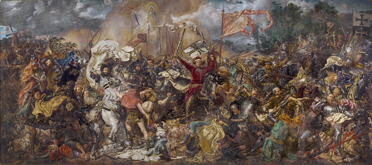 „Bitwa pod Grunwaldem” Jana Matejki (1878) — monumentalny obraz starcia z 15 lipca 1410 r., w którym wojska polsko-litewskie rozgromiły Zakon Krzyżacki. · źródło: Jan Matejko, Wikimedia Commons, domena publiczna
