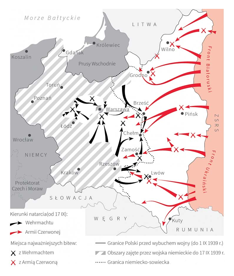 Historia R, matura 2025 CKE termin dodatkowy — Zadanie 19 (mapa Polski 1939) · Arkusz CKE czerwiec 2025; podpis: „https://dzieje.pl" · CKE · dozwolony użytek (art. 27 pr. aut.)