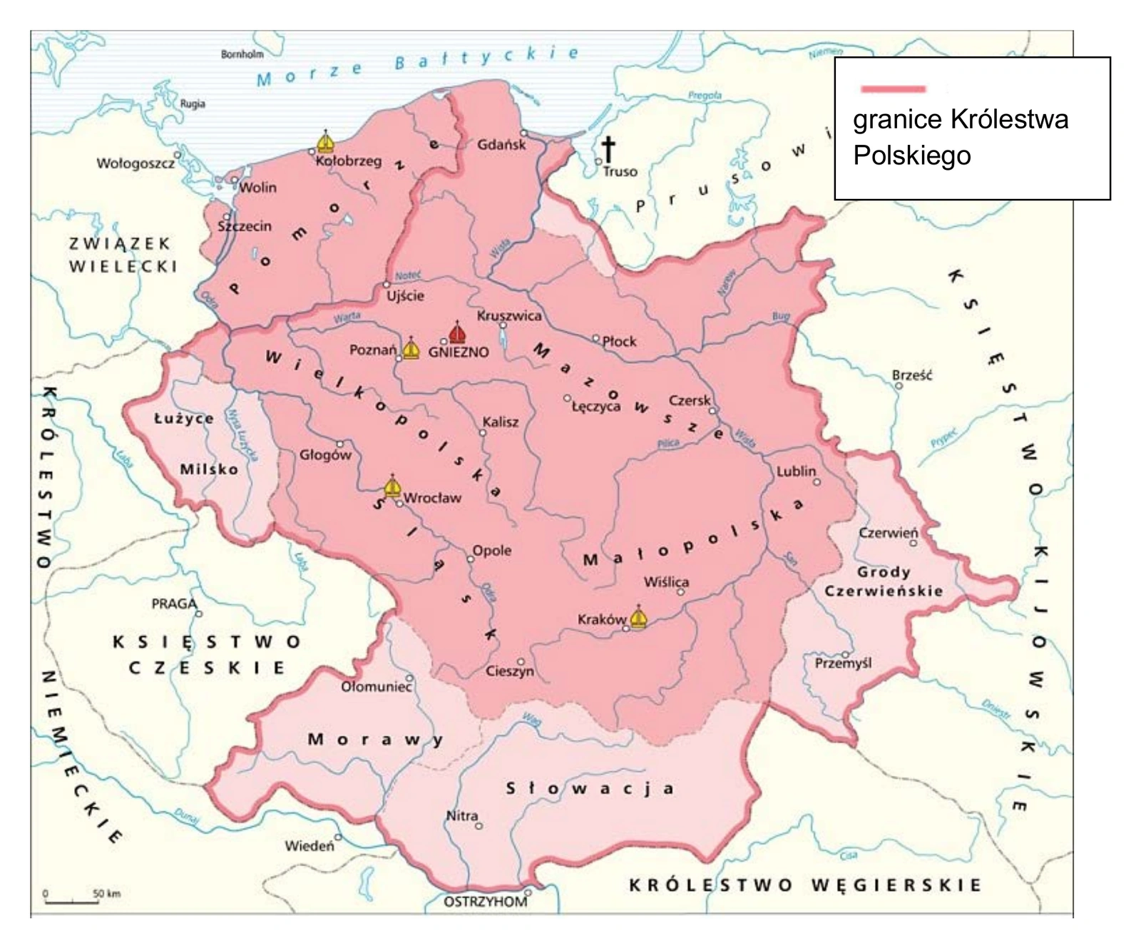 Historia R, matura 2025 CKE termin dodatkowy — Zadanie 6 (mapa Królestwa Polskiego + legenda) · Arkusz CKE czerwiec 2025; podpis: „http://wlaczpolske.pl" · CKE · dozwolony użytek (art. 27 pr. aut.)