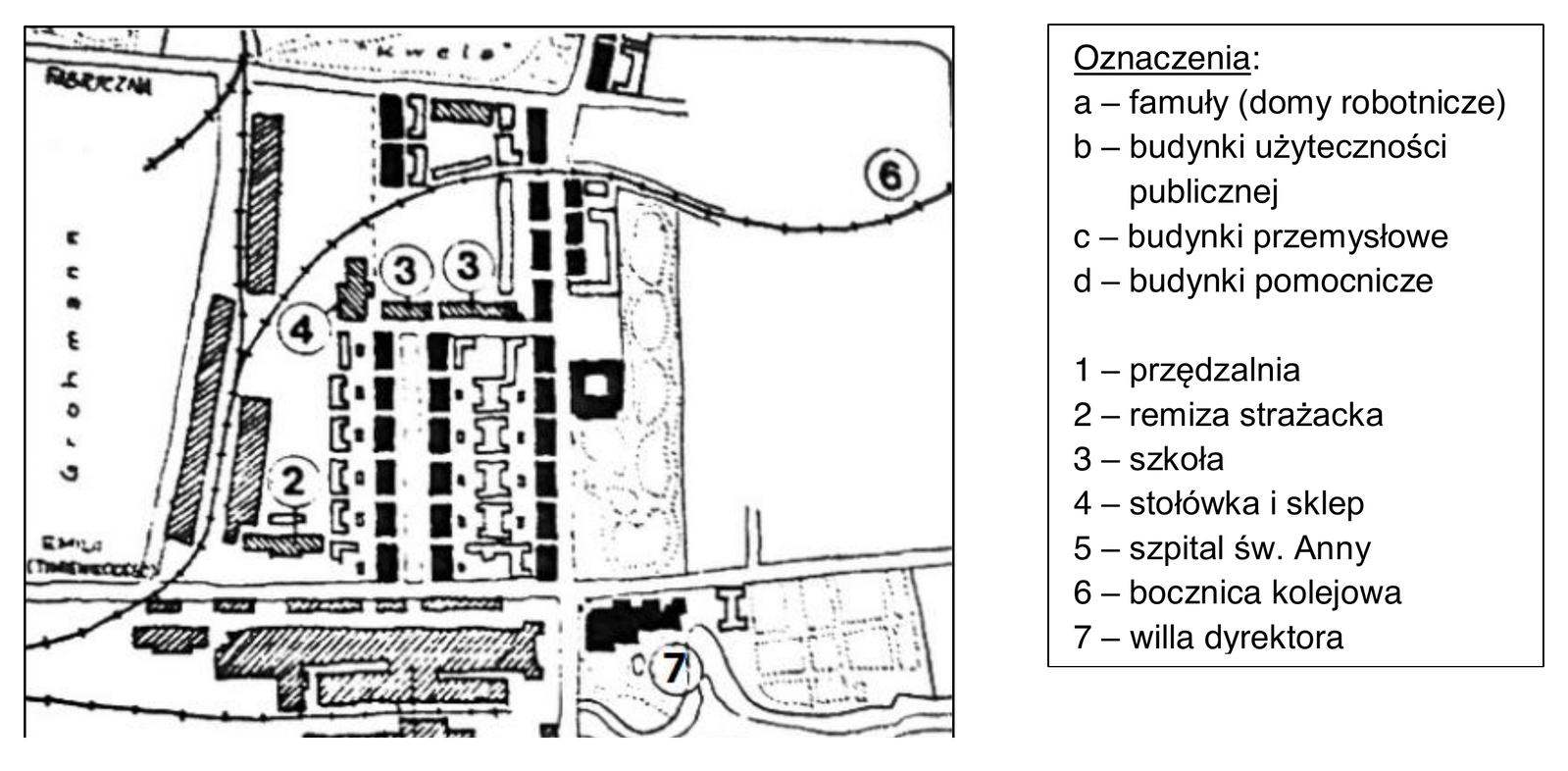 Historia R, matura 2026 CKE (maj) — Zadanie 16 (plan fabryk + oznaczenia) · Arkusz CKE maj 2026; podpis: „Na podstawie: www.researchgate.net" · CKE · dozwolony użytek (art. 27 pr. aut.)