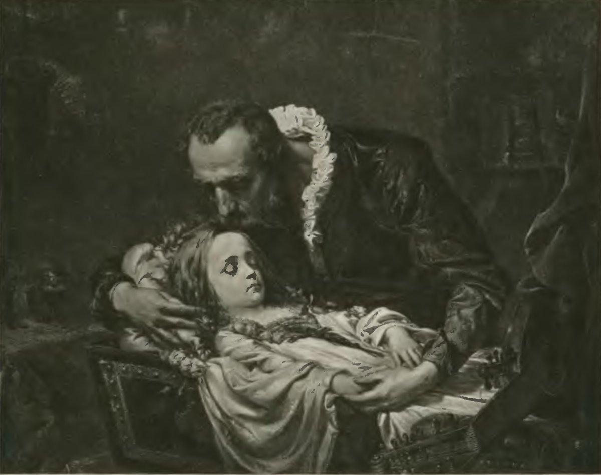 „Jan Kochanowski nad zwłokami Urszulki” Jana Matejki (1862). Kochanowski, czołowy poeta polskiego renesansu, pisał już po polsku — jego „Treny” opłakują zmarłą córkę. · źródło: Jan Matejko, Wikimedia Commons, domena publiczna