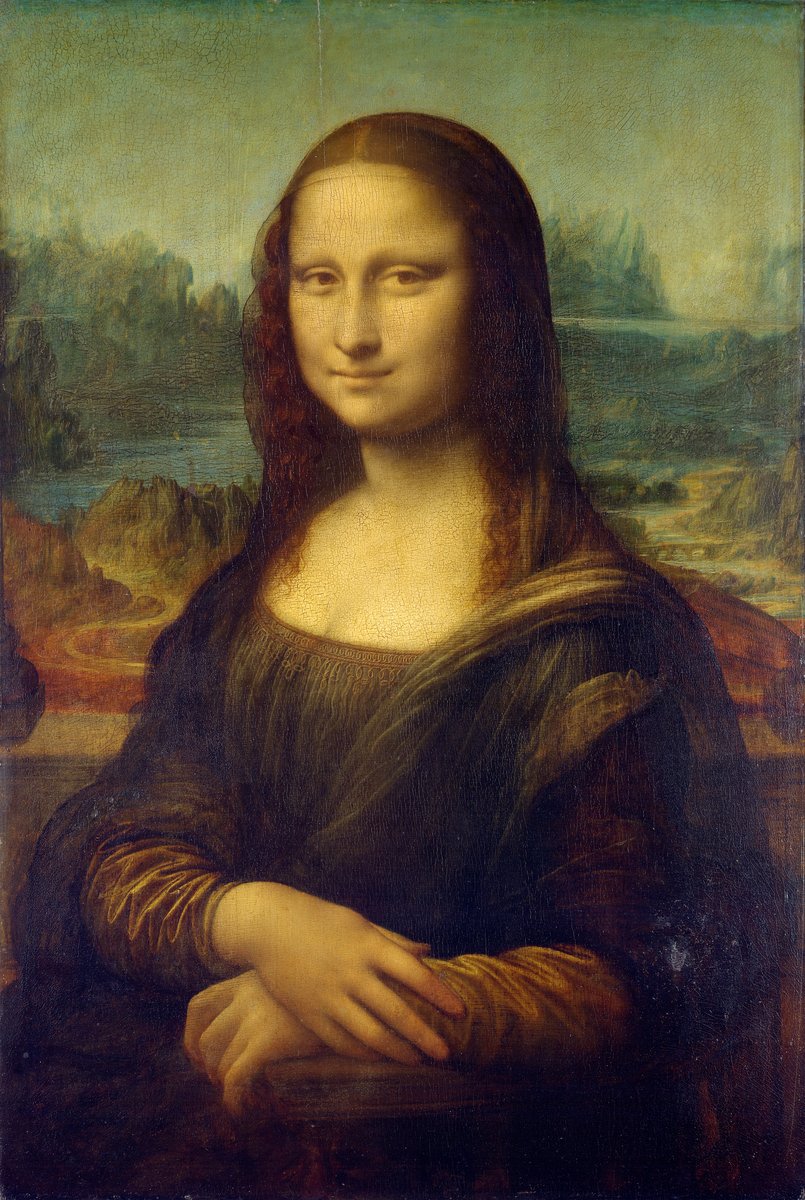 „Mona Lisa” Leonarda da Vinci (ok. 1503) — sfumato, perspektywa i psychologiczna głębia portretu uczyniły z niej ikonę sztuki renesansu. · źródło: Leonardo da Vinci, Wikimedia Commons, domena publiczna