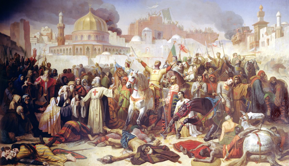 Zdobycie Jerozolimy przez krzyżowców 15 lipca 1099 r. (obraz Émile’a Signola). Pierwsza krucjata zakończyła się utworzeniem łacińskich państw na Bliskim Wschodzie. · źródło: Émile Signol, Wikimedia Commons, domena publiczna