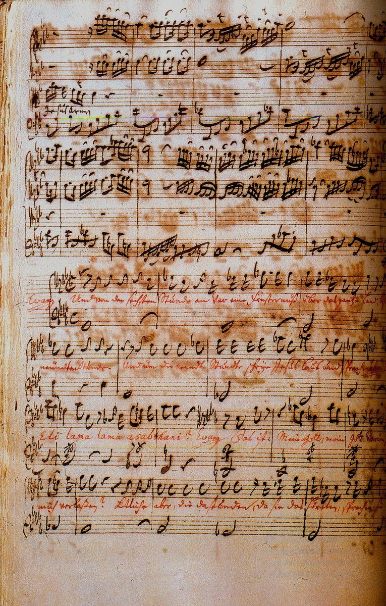 Autograf Bacha — nr 71 z „Pasji wg św. Mateusza” BWV 244 (ok. 1736) · źródło: Johann Sebastian Bach, Wikimedia Commons, domena publiczna