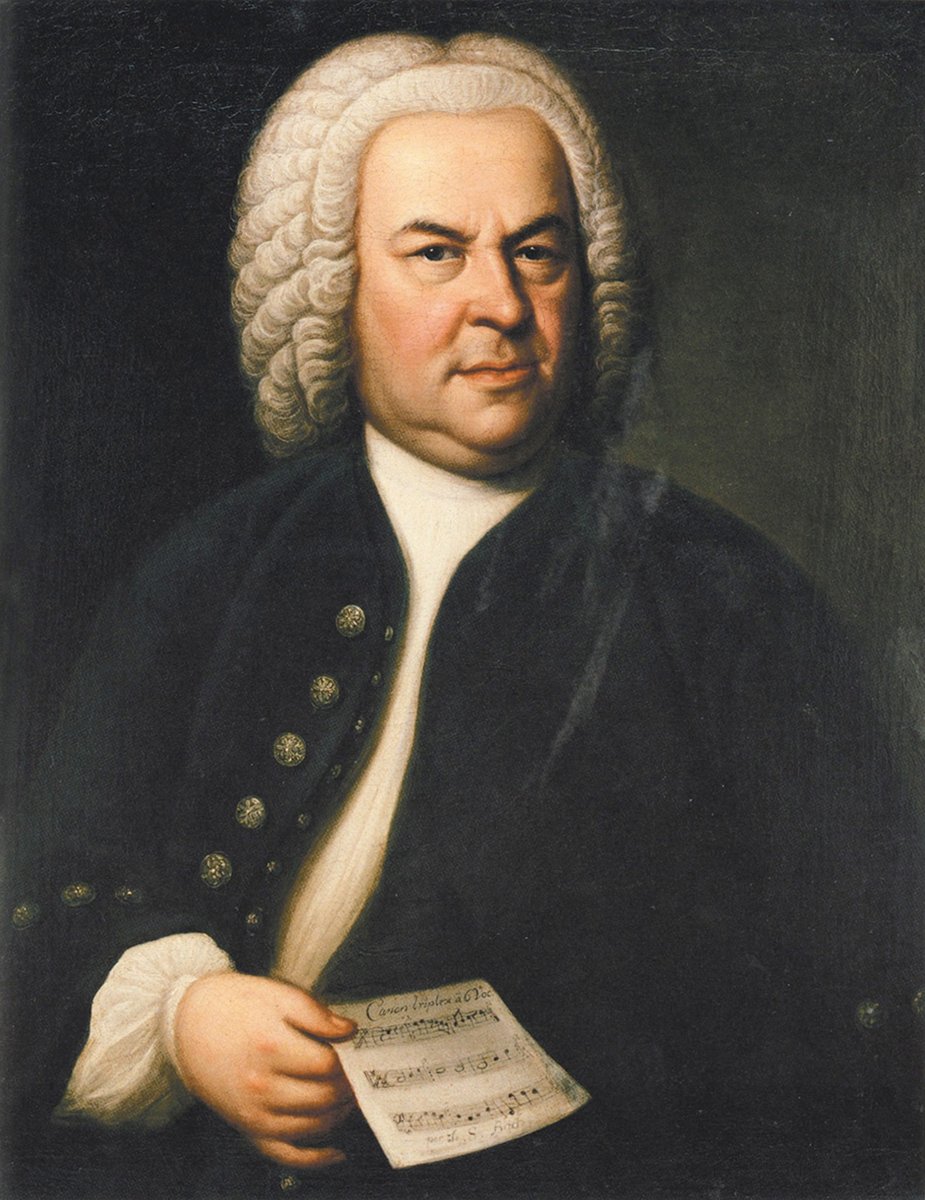 Portret J.S. Bacha pędzla E.G. Haussmanna (1748) z kanonem BWV 1076 w dłoni · źródło: Elias Gottlob Haussmann, Wikimedia Commons, domena publiczna