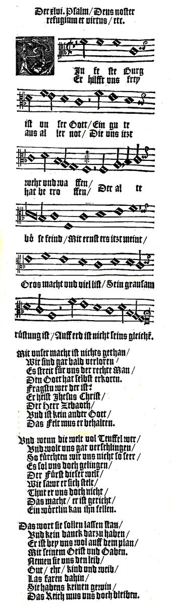 Druk chorału Ein feste Burg ist unser Gott z Gesangbuch Johanna Spangenberga (Magdeburg 1545) z notacją melodii · źródło: Martin Luther, Wikimedia Commons, domena publiczna