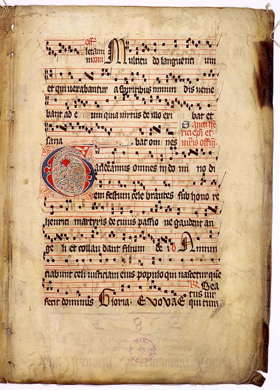 Karta średniowiecznego graduału (Graduale Aboense, XIV–XV w.) z chorałem i notacją neumatyczną · źródło: autor nieznany, Wikimedia Commons, domena publiczna