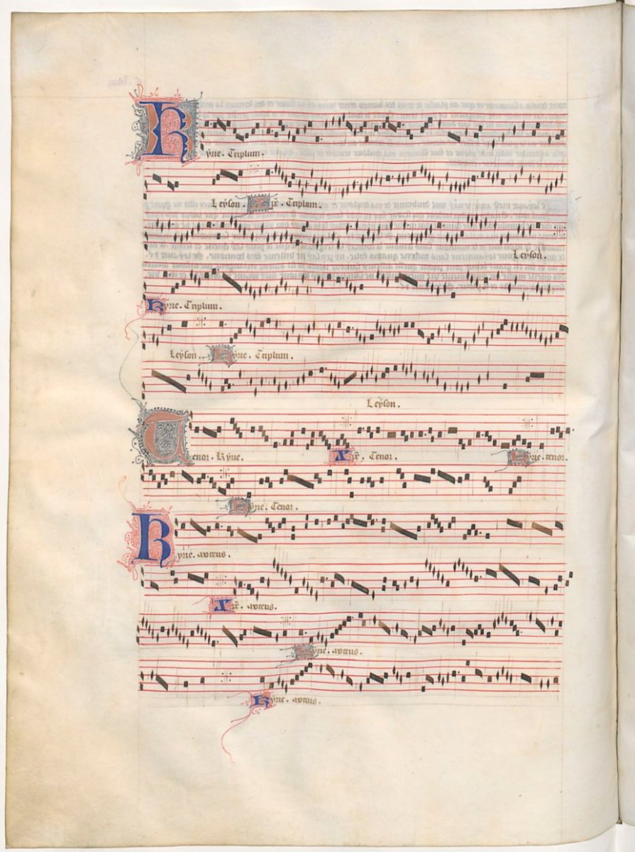 Karta rękopisu z „Kyrie" z Messe de Nostre Dame Guillaume'a de Machaut (BnF, fr. 1586) · źródło: nieznany, Wikimedia Commons, domena publiczna