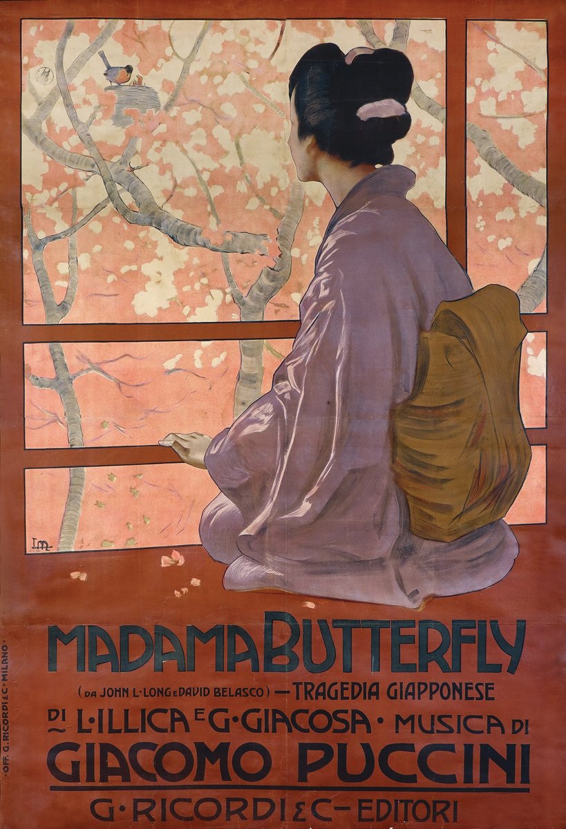 Plakat „Madamy Butterfly" Pucciniego (1904), litografia Leopolda Metlicovitza · źródło: Leopoldo Metlicovitz, Wikimedia Commons, domena publiczna