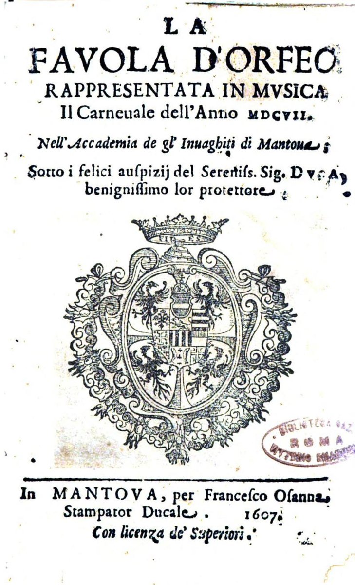 Strona tytułowa libretta „LOrfeo” Monteverdiego (Mantua 1607) · źródło: Alessandro Striggio, Wikimedia Commons, domena publiczna