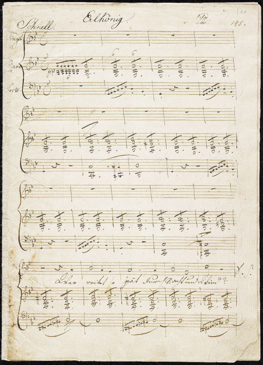 Pierwsza strona autografu pieśni „Erlkönig" Franza Schuberta (1815) · źródło: Franz Schubert, Wikimedia Commons, domena publiczna