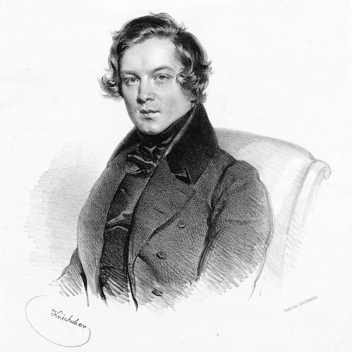 Portret Roberta Schumanna (litografia Josefa Kriehubera, 1839) · źródło: Josef Kriehuber, Wikimedia Commons, domena publiczna