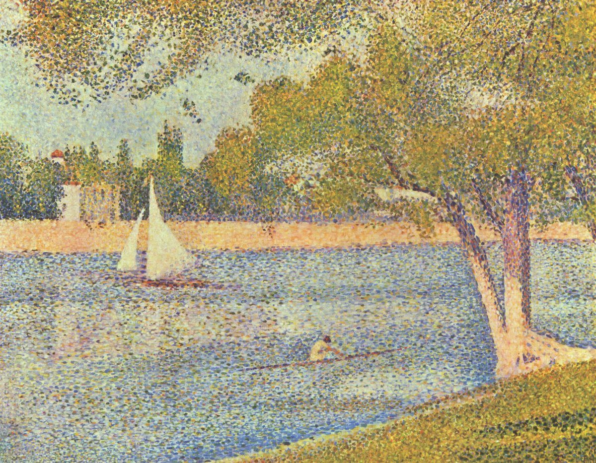 Pointylizm Georges'a Seurata (1888) — malarska analogia punktualizmu: obraz z punktów, nie z linii · źródło: Georges Seurat, Wikimedia Commons, domena publiczna