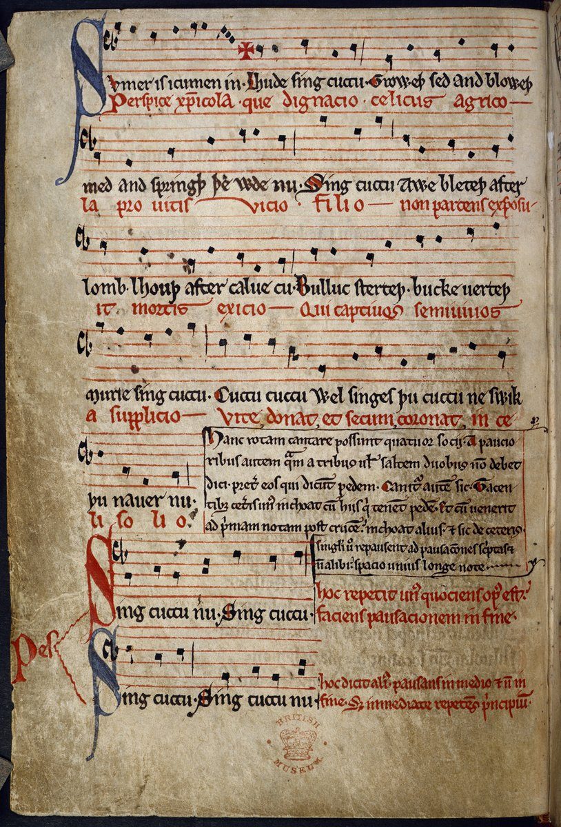 Karta rękopisu angielskiej roty „Sumer is icumen in" (BL Harley MS 978, poł. XIII w.) · źródło: nieznany, Wikimedia Commons, CC0