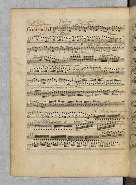 Pierwsza strona druku op. 8 Vivaldiego („Il cimento dellarmonia e dellinventione”) zawierającego „Cztery pory roku” · źródło: Antonio Vivaldi, Wikimedia Commons, domena publiczna