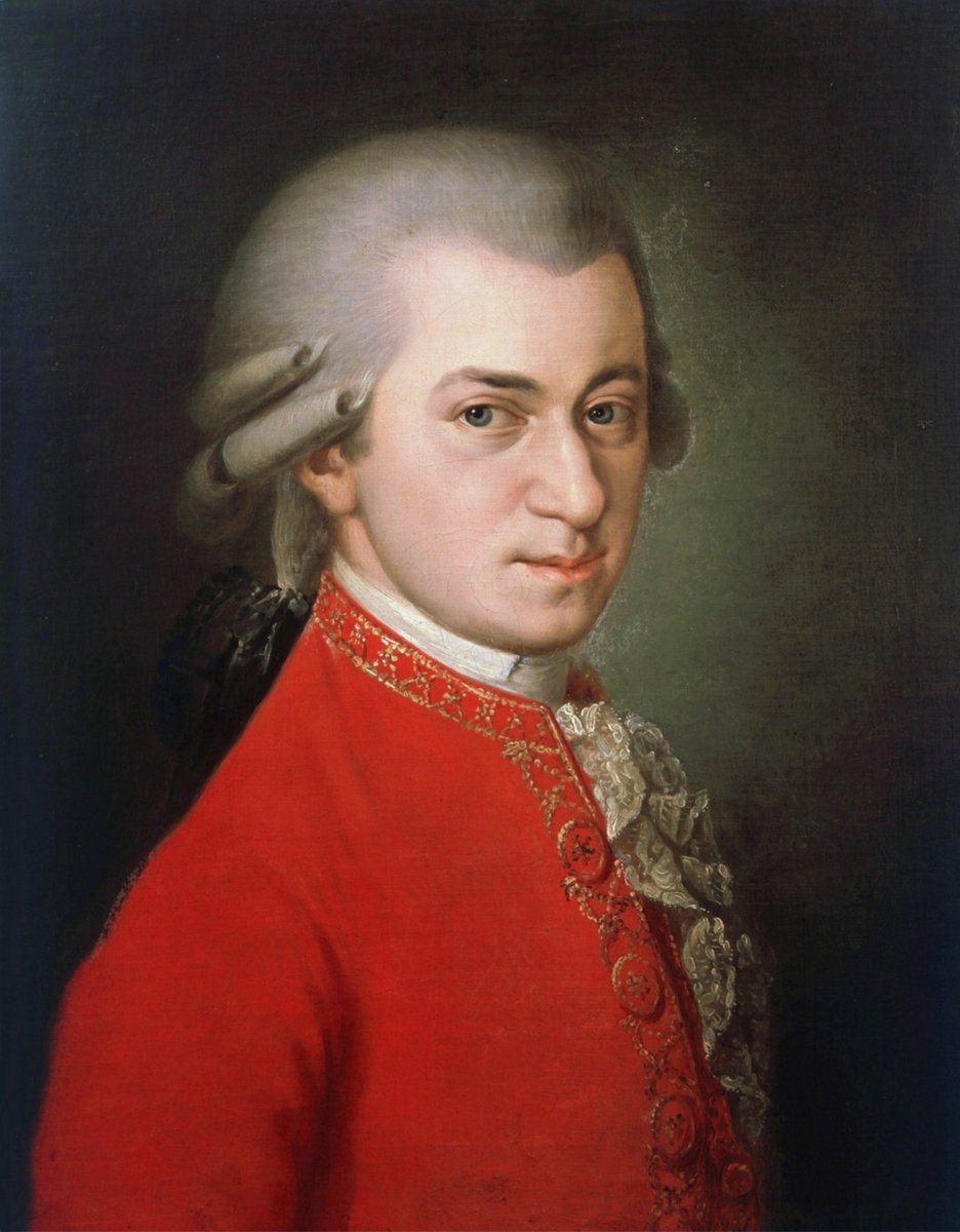 Wolfgang Amadeus Mozart (1756–1791), autor późnych symfonii nr 39–41, w tym Jowiszowej (pośmiertny portret z 1819) · źródło: Barbara Krafft, Wikimedia Commons, domena publiczna