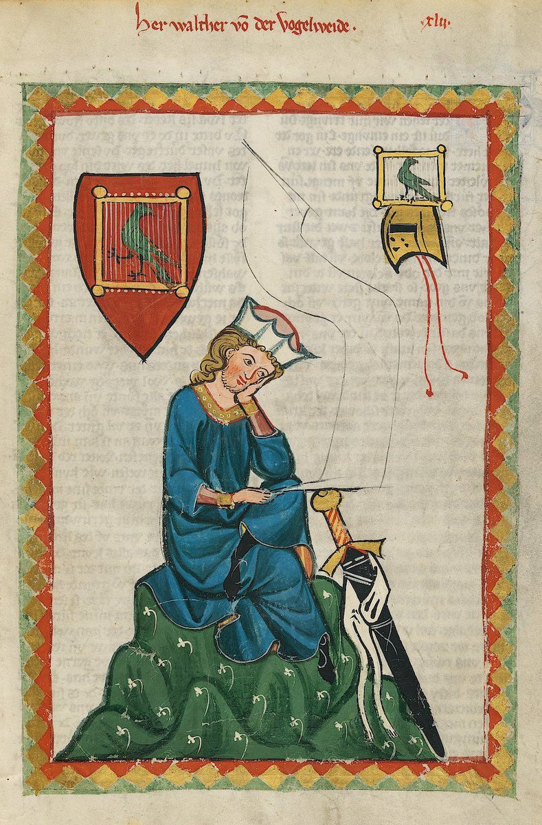 Iluminacja Minnesingera Walthera von der Vogelweide z Kodeksu Manesse (XIV w.) · źródło: Mistrz Kodeksu Manesse, Wikimedia Commons, domena publiczna