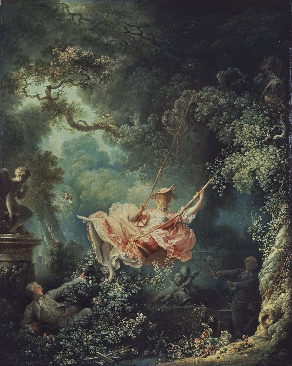 Fragonard, Huśtawka (ok. 1767, Wallace Collection) — rokokowy erotyzm i humor budowane samą kompozycją i gestami; pastele i lekkość · źródło: Wikimedia Commons, domena publiczna