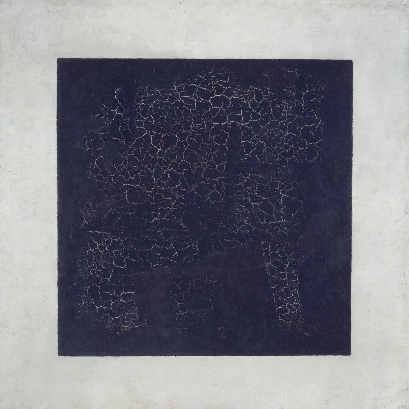 Kazimierz Malewicz, Czarny kwadrat (1915, Galeria Tretiakowska) — zawieszony w „kącie ikon"; suprematyzm jako zero malarstwa, czyste odczucie bez treści · źródło: Kazimierz Malewicz, Wikimedia Commons, domena publiczna
