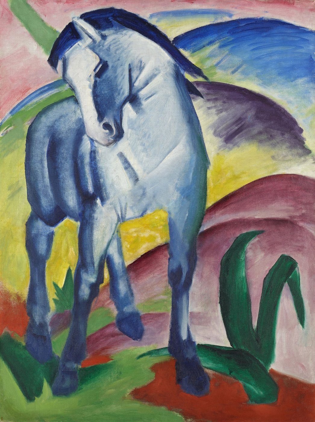 Franz Marc, Niebieski koń I (1911, Lenbachhaus) — koń modry, bo „duchowy"; kolor jako symbol, nie opis (Der Blaue Reiter) · źródło: Franz Marc, Wikimedia Commons, domena publiczna