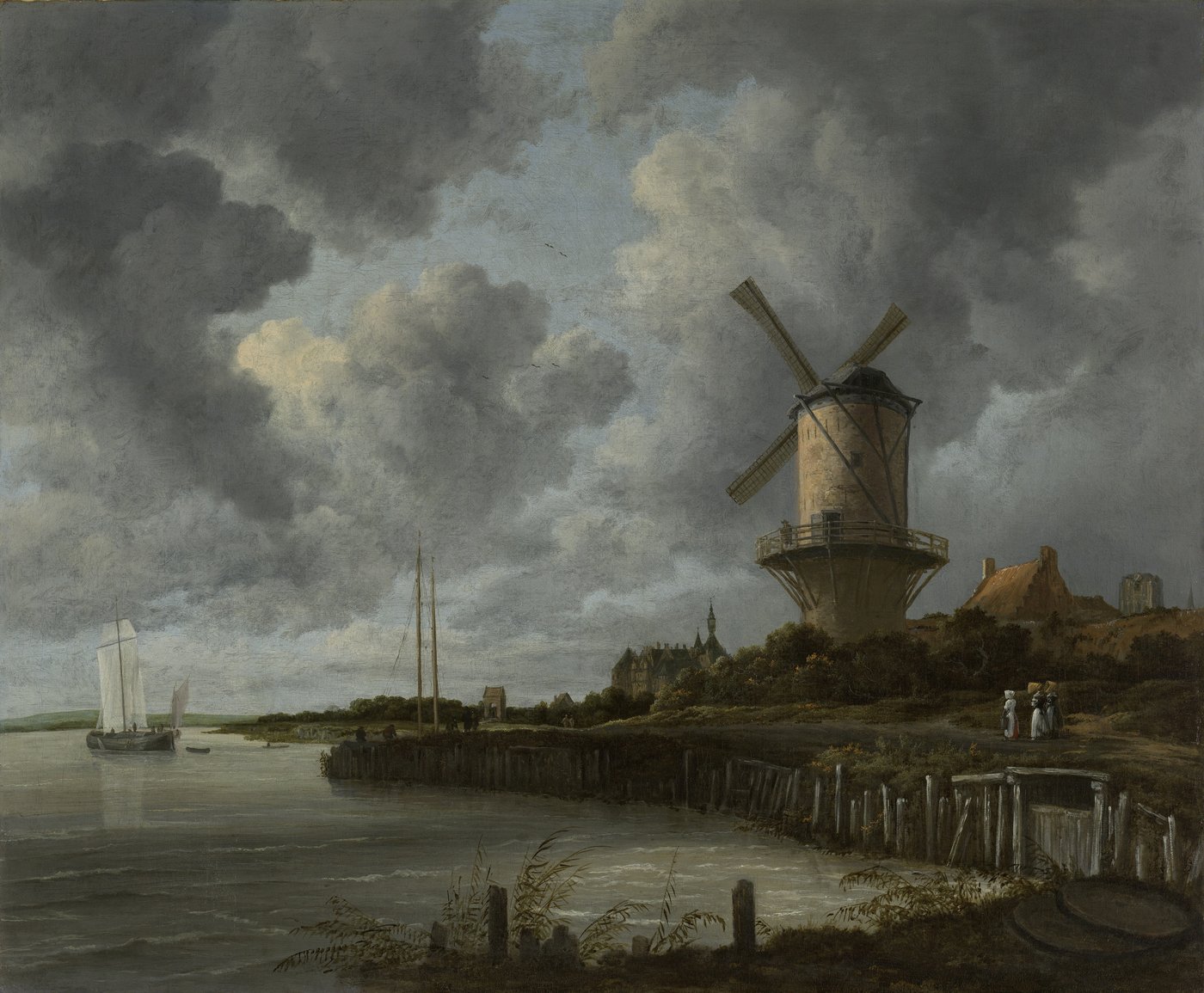 Jacob van Ruisdael, Młyn pod Wijk bij Duurstede (ok. 1668, Rijksmuseum) — dwie trzecie płótna zajmuje burzowe niebo; niebo jako samodzielny temat malarski · źródło: Wikimedia Commons, domena publiczna