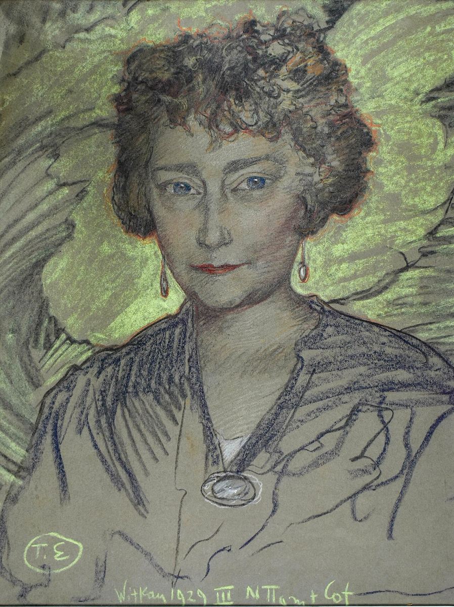 Witkacy, Portret Ady Propper (marzec 1929), pastel Firmy Portretowej — w lewym dolnym rogu oznaczenie typu: „T.E”, czyli typ E, swobodna interpretacja psychologiczna · źródło: Wikimedia Commons, domena publiczna