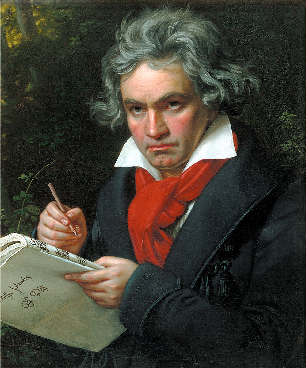 Portret Ludwiga van Beethovena z rękopisem „Missa solemnis” · źródło: Joseph Karl Stieler, Wikimedia Commons, domena publiczna