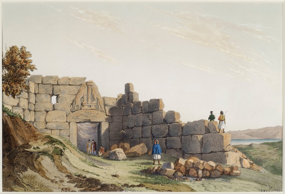 Théodose du Moncel, „Brama Lwów w Mykenach" (1845) — antyczny grób Agamemnona, pretekst rozrachunku Słowackiego z Polską · źródło: Théodose du Moncel, Wikimedia Commons, domena publiczna