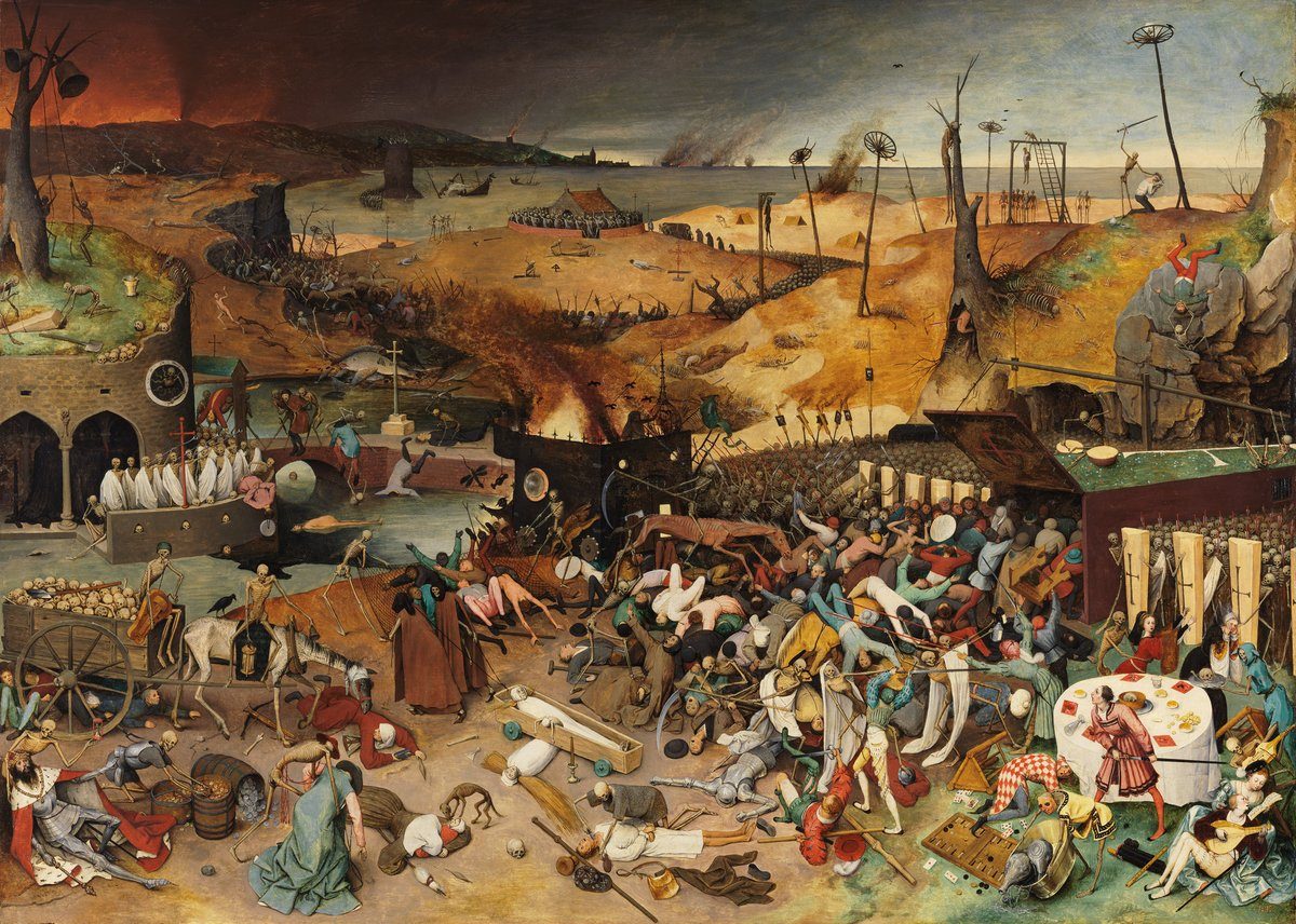 „Triumf śmierci” Pietera Bruegla starszego — armia szkieletów zagarnia ludzi wszystkich stanów (memento mori) · źródło: Pieter Bruegel starszy, Wikimedia Commons, domena publiczna