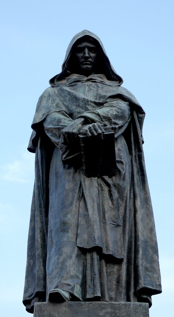 Pomnik Giordana Bruna na rzymskim Campo de’ Fiori, gdzie spalono go w 1600 roku — miejsce z tytułu wiersza Miłosza „Campo di Fiori” · źródło: Jastrow, Wikimedia Commons, domena publiczna