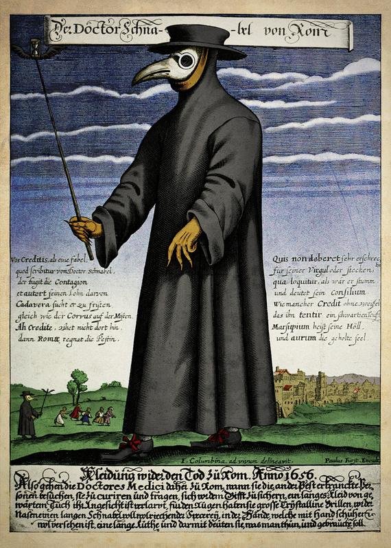 Lekarz dżumowy „Doctor Schnabel von Rom” (Paul Fürst, 1656) — historyczny obraz zarazy, której metaforę Camus uczynił tematem „Dżumy” · źródło: Paul Fürst, Wikimedia Commons, domena publiczna