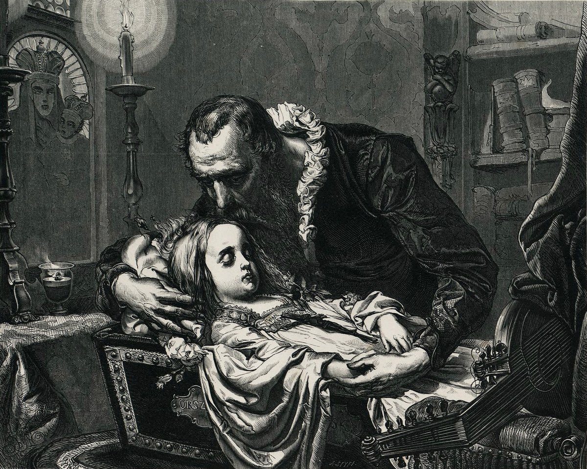 Jan Matejko „Jan Kochanowski nad zwłokami Urszulki” (1862) — tło biograficzne „Trenów” · źródło: Jan Matejko, Wikimedia Commons, CC BY-SA 4.0