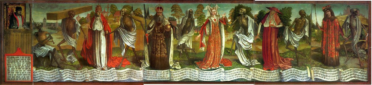 Taniec śmierci Bernta Notkego z kościoła św. Mikołaja w Tallinie — Śmierć prowadzi korowód wszystkich stanów · źródło: Bernt Notke, Wikimedia Commons, domena publiczna