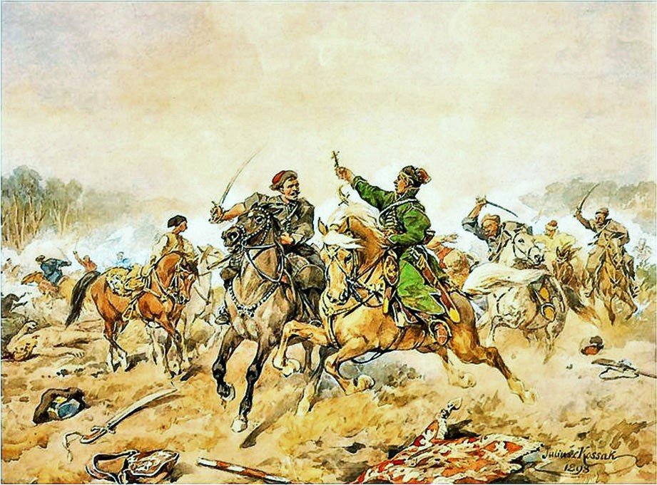 Jan Chryzostom Pasek w bitwie pod Lachowiczami (1660) — sarmata-żołnierz, bohater i narrator „Pamiętników" · źródło: Juliusz Kossak, Wikimedia Commons, domena publiczna