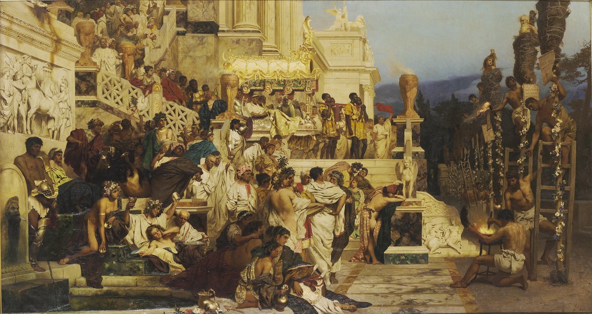 Henryk Siemiradzki, „Pochodnie Nerona" (1876) — prześladowanie chrześcijan za Nerona, scenografia „Quo vadis" · źródło: Henryk Siemiradzki, Wikimedia Commons, domena publiczna