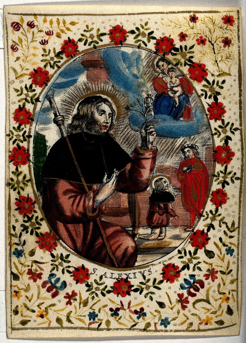 Św. Aleksy w tradycji ikonograficznej — wzorzec ascety wyrzekającego się dóbr ziemskich · źródło: Wellcome Library, London, Wikimedia Commons, CC BY 4.0