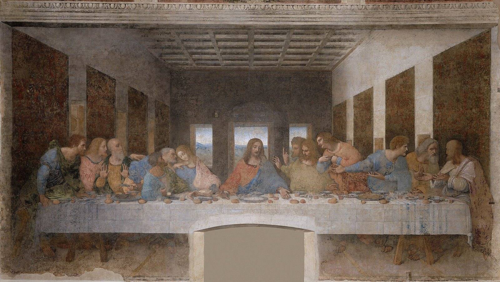 „Ostatnia Wieczerza” Leonarda da Vinci (1495–1498, refektarz klasztoru Santa Maria delle Grazie w Mediolanie) · źródło: Wikimedia Commons, domena publiczna